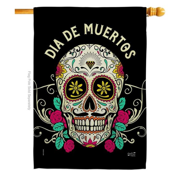 Dia De Muertos Falltime Day of Dead Halloween Mexico Flag House Flag 28" x 40" - Picture 1 of 1
